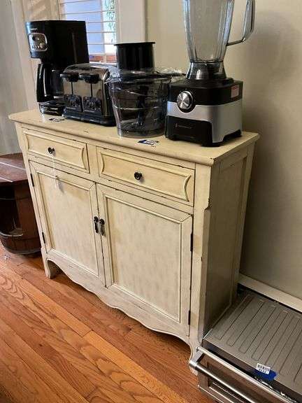 French Provincial side cabinet w/ two drawers over two doors, painted finish - no contents 40x12x36