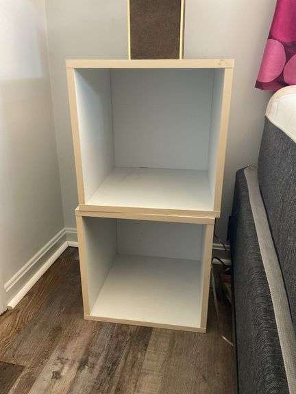 Two white storage cubes - no contents 15 X 15 X 15