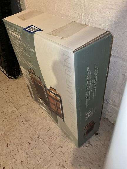 Fireplace log bin and tote in box