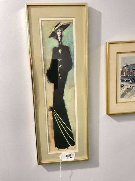 Paul Calvo, Lady fashion print, framed 9 X 26