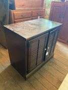 Dark pine louvered door cabinet 32x18.5x30