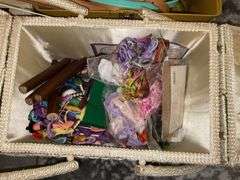 Sewing basket and box w/ embroidery supply contents