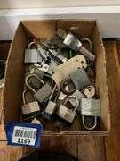 Oversized padlock, box of locks, Chambersburg bank bag