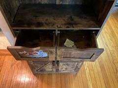 Primitive cupboard w/ open top shelf, drawer, over cupboard base 24x11.5x43