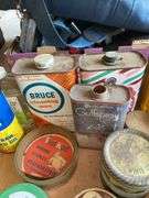 Safety gas can and vintage advertising tins, misc
