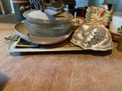 Black & Decker griddle in box, vintage kitchenware, enamel steamer pan, rolling pin, misc