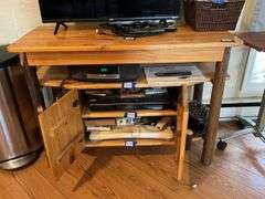 Adirondack style wood table/sideboard w/ lower cabinet - no contents 42x18x30