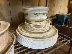 Vintage Pyrex bowls, Corning bakeware, and Corelle dinnerware
