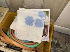 Sewing basket and box w/ embroidery supply contents