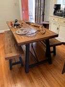 Farmhouse table and two matching benches 70x33x30