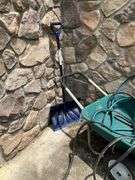 Wheelbarrow, garden hose, planter box, snow shovel