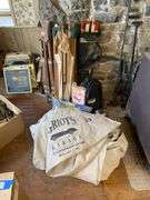 Car cover, utility cover, air mattress, wooden tripod, folding cots, lanterns, misc