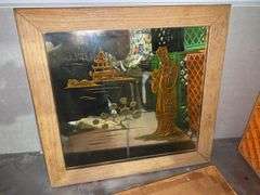 Asian theme decorated mirror and embroidery