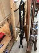 Wooden painter's easel, folding luggage rack, rail