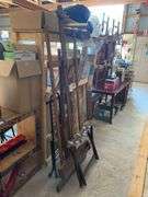 Wooden painter's easel, folding luggage rack, rail