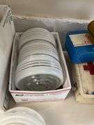 Ventilation fan/light fixture in box, and glass light shades