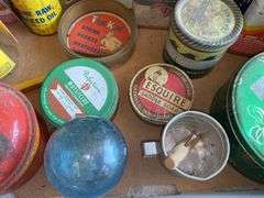 Safety gas can and vintage advertising tins, misc