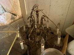 Chandelier and ceiling light fixtures, vintage glass lamp shades, post lantern