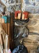 Car cover, utility cover, air mattress, wooden tripod, folding cots, lanterns, misc