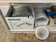 Ventilation fan/light fixture in box, and glass light shades