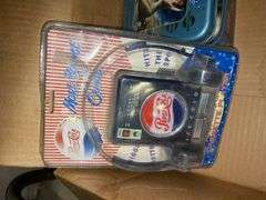 Pepsi collectibles: Santa sign, radio/cassette player, water shooter, trading cards