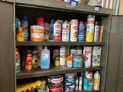Interior contents of cabinet: paint, automotive and household products