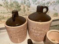 Vintage figural jug cookie jar, canister set, and salt/pepper shakers