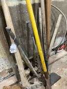 Tool lot including: mattock, hoe, loppers