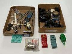 Vintage tin and pressed steel toy parts, slot car motors