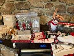 Large lot of Christmas ornaments and decor, gift wrap, misc