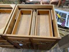 Two oak base cabinets 27x24x35 and 18x24x35