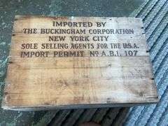 Two wooden advertising crates: Life Pears and Cutty Sark Whisky