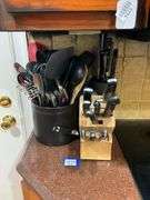 Knife set in block, kitchen knives, utensils