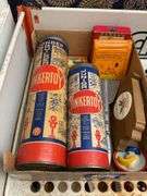 Litho tin adding machine, Tinkertoys, PA plaque, toy rocket, misc