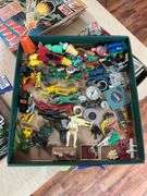 Collectibles lot: toy figures, trinkets, lucky penny, cracker jack, cereals premiums
