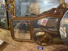 Mirrors lot: gilt Rococo framed, triple buffet mirror, round beveled, oval elephant frame