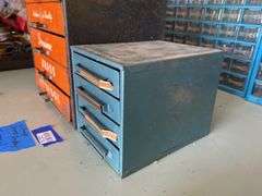 Vintage Imperial Brass Fittings advertising store cabinet w/ contents, and other cabinet w/ contents