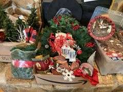 Large lot of Christmas ornaments and decor, gift wrap, misc