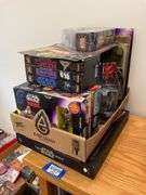 Star Wars collectibles including: VHS tapes, figures, CommTech reader, Darth Vader watch