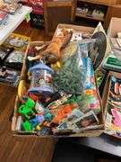 Vintage sports trading cards, Ford advertising bank, toy soldiers, misc toys