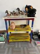 3-tier polychrome painted stand 24 in x 24 in x 15 in - no contents