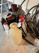 Weed killer, sprayers, flowerpots, garden hose, misc