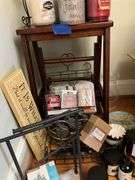 Wooden step stool, jar candles, wall plaque, decor items