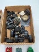 Vintage tin and pressed steel toy parts, slot car motors