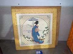 Asian theme decorated mirror and embroidery