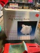 Figural banks including: trucks, locomotive, car, pig