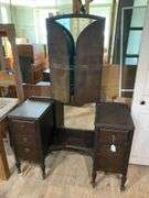 1920s vanity hinged triple mirrors, drop center section 48x18x68