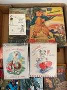 Collectibles lot: WWII puzzle, vintage Valentines, 8mm movies, vintage books including Batman & Little Big books