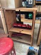 Wooden shelf unit covered w/ drawings - no contents 27.5x37x16.5