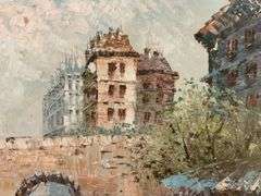 Paris street scene painting, indistinct signature